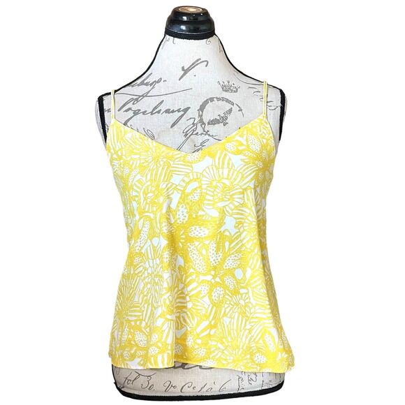 H&M Womens Blouse Top Size 2 Yellow Cross Back Strappy Floral Beach Vacation - Picture 1 of 10